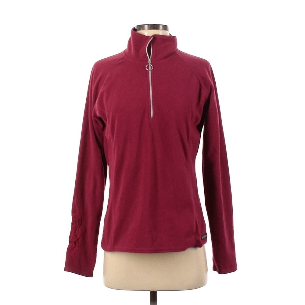 Athleta Maroon Burgundy Fleece Quarter Zip Pullover Embroidered Sleeve Small S